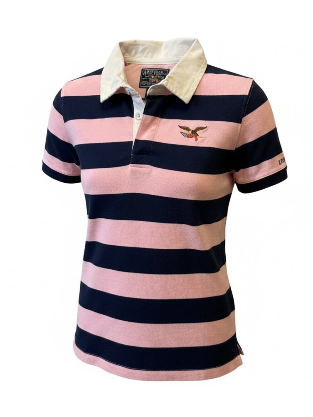 AMERICAN LIVING, Girls Pink-Navy Horizontal Stripes Short Sleeve, Shirt Size 6X